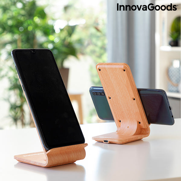 Cargador Inalámbrico Efecto Madera con Soporte Qistan InnovaGoods