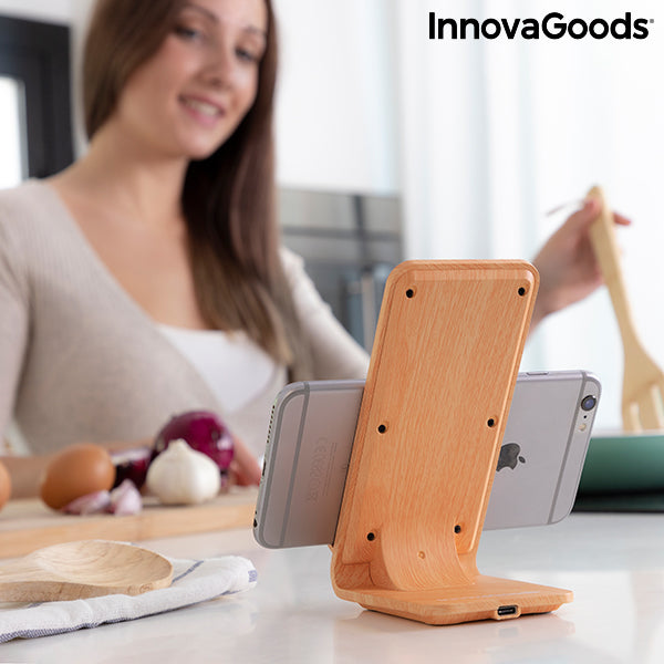 Cargador Inalámbrico Efecto Madera con Soporte Qistan InnovaGoods